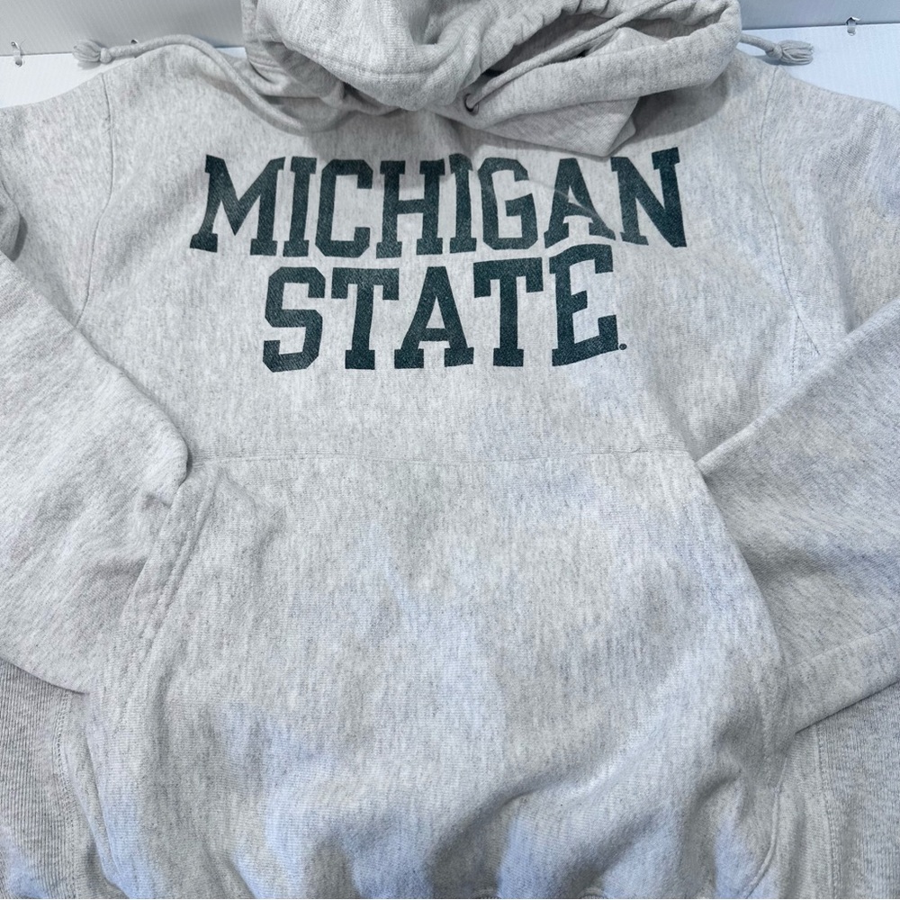 Champion Reverse Weave Michigan State Hoodie Sz S Light Gray Drawstring‎ EUC